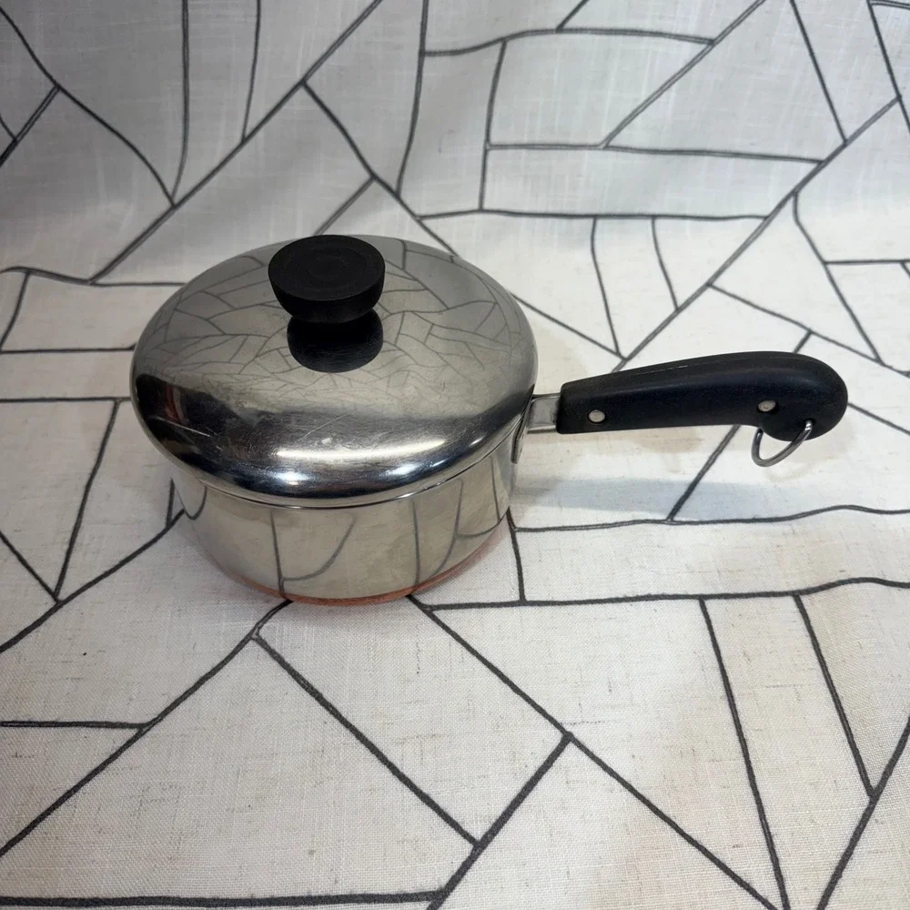 Revere Ware Saucepan 1 Quart Silver Copper Clad Stainless Steel Vintage 1801 Lid
